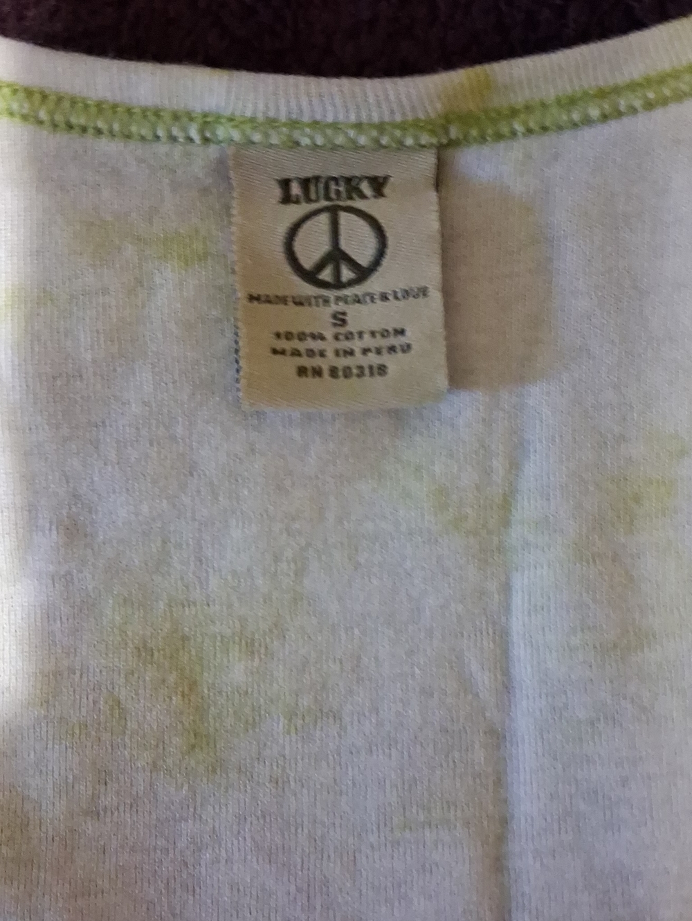 Lucky Brand White Tank Top with Light Green Tie-Dye